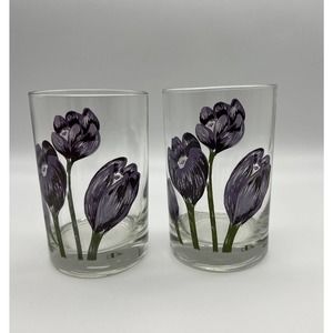 Vintage Cera Violet Glasses Tulip Purple Flowers Signed